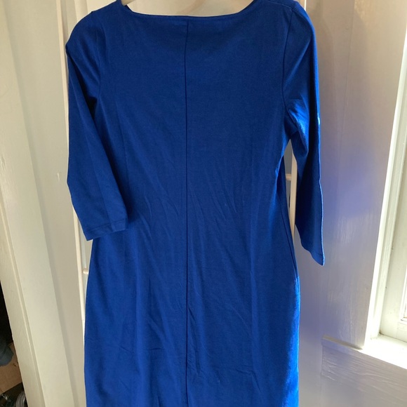 Garnet Hill Jersey Midi Dress 3/4 sleeves Blue - Picture 2 of 10
